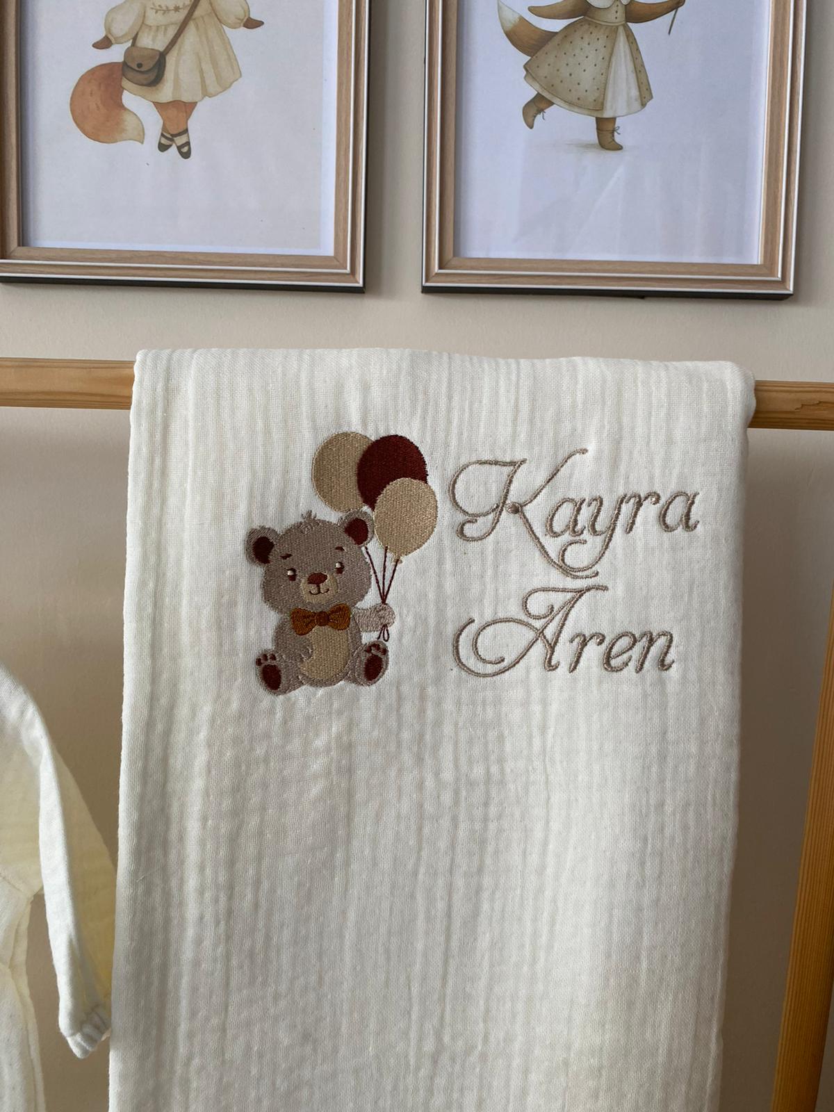 Ayıcık Desenli Müslin Hastane Çıkışı Seti