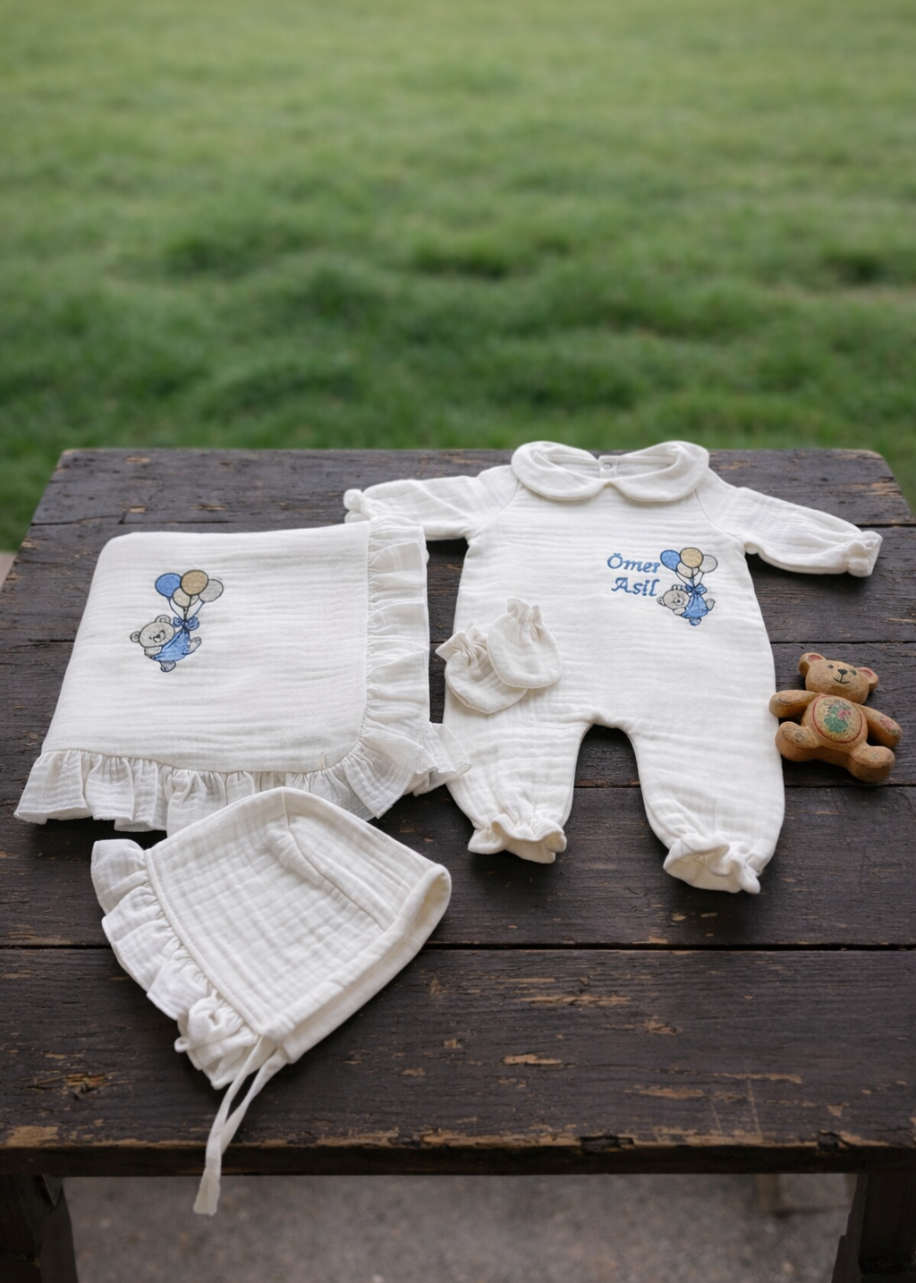 Ayıcık İşlemeli Müslin Set