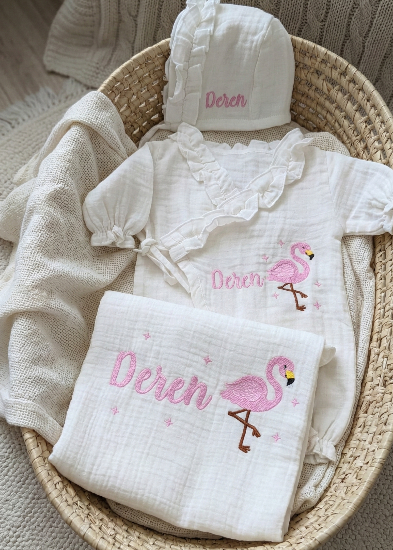 Flamingo Desenli Tulum-Bonet-Battaniye Seti