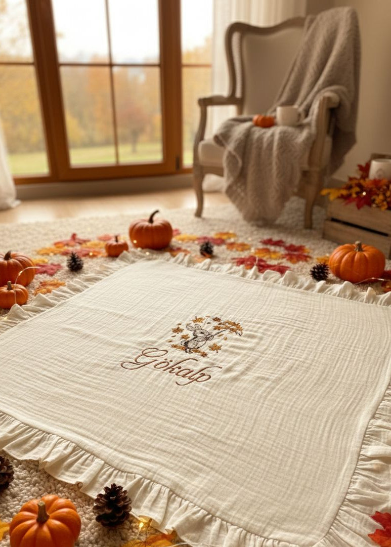 Müslin Tulum Bonet Battaniye ve Yastık Seti Sonbahar Temalı