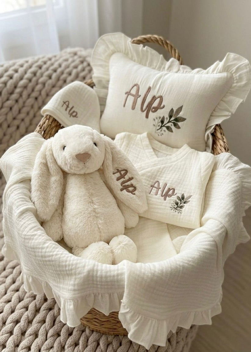Peluş Tavşan Uyku Arkadaşı- İsimli Müslin Hastane Çıkışı Seti 🌸