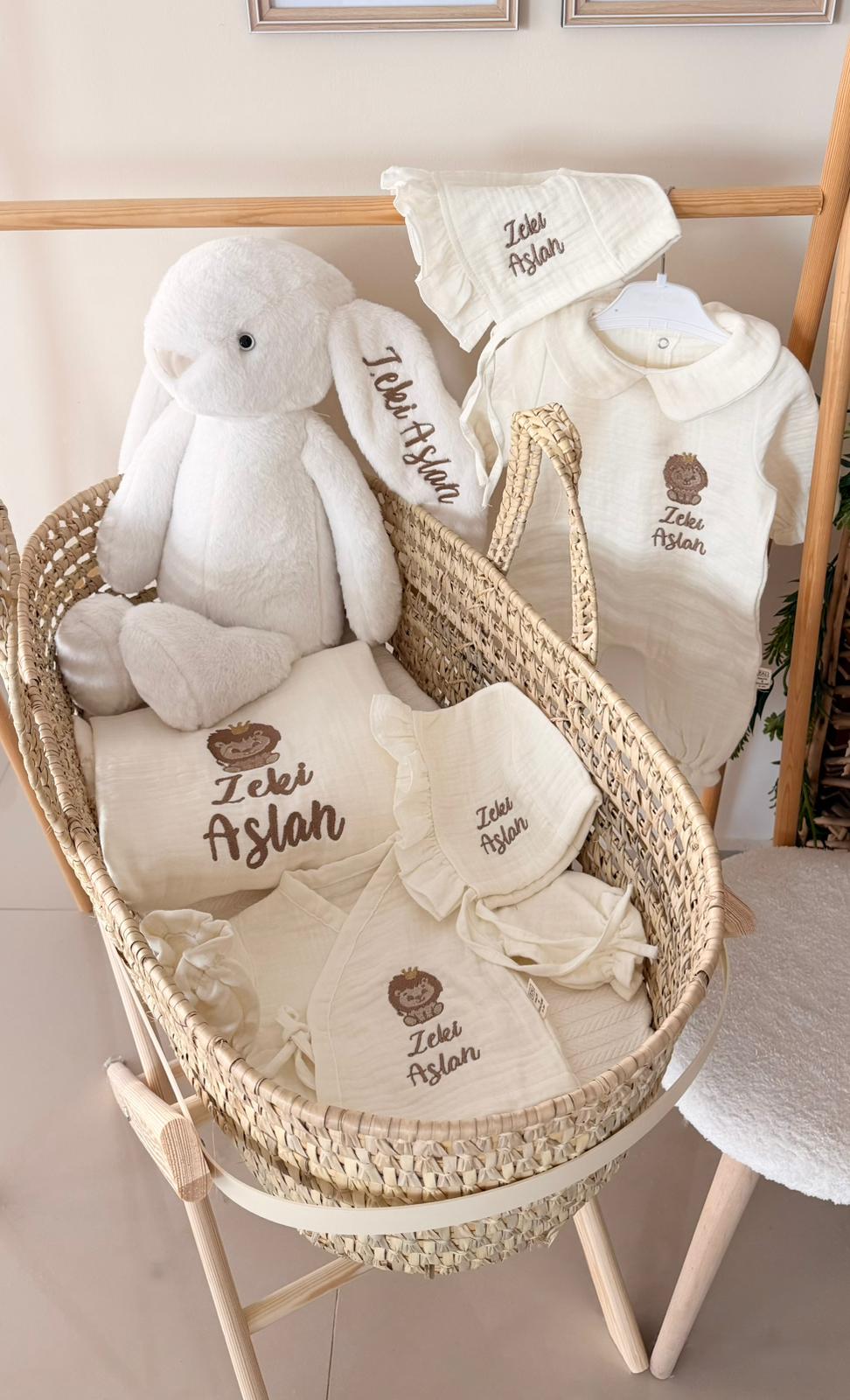 Büyük Boy Tavşan Peluş Uyku Arkadaşı 55CM- Müslin Hastane Çıkışı Seti