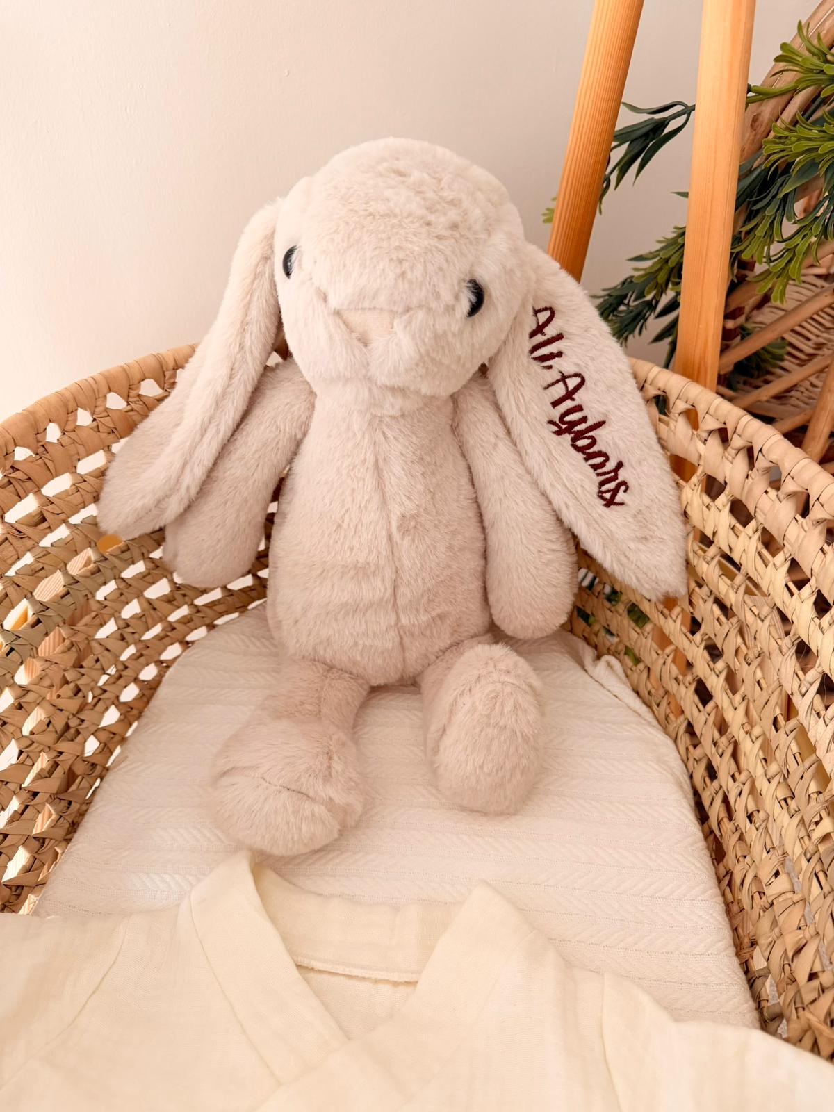 İsme Özel Müslin Set (Tulum + Bonet + Peluş Tavşan)