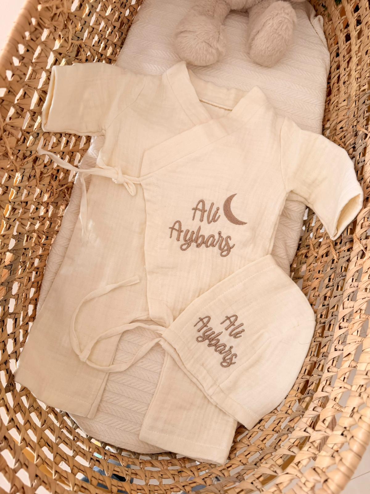 İsme Özel Müslin Set (Tulum + Bonet + Peluş Tavşan)