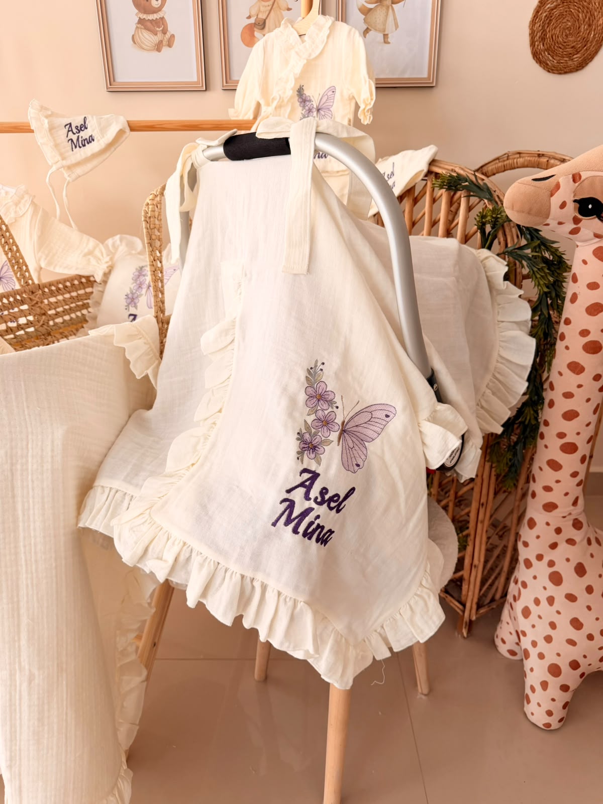 Müslin Tulum,Bonet Şapka,Alt üst, Battaniye, Puset Örtüsü ve Yastık Seti