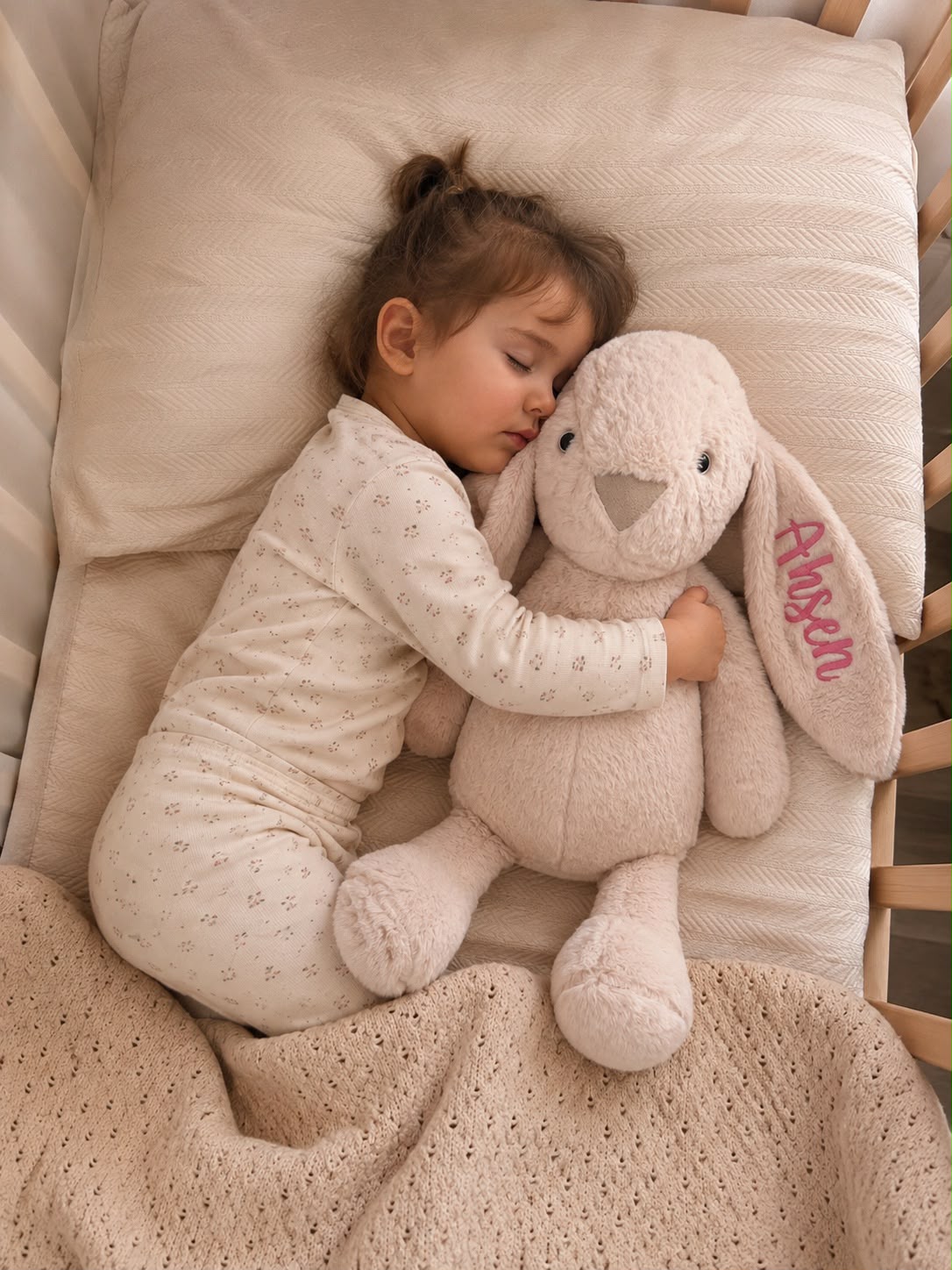 Büyük Boy Nakışlı Bej Renginde Tavşan Uyku Arkadaşım 55cm